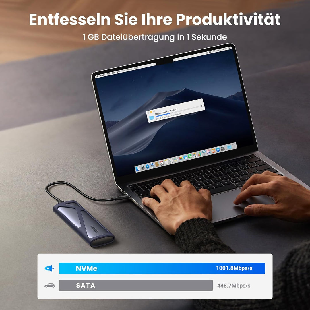 UGREEN M.2 SSD Adapter SSD Gehäuse M2 Gehäuse USB 3.2 10 Gbps Gen2 Aluminium M.2 SSD Gehäuse für NVM