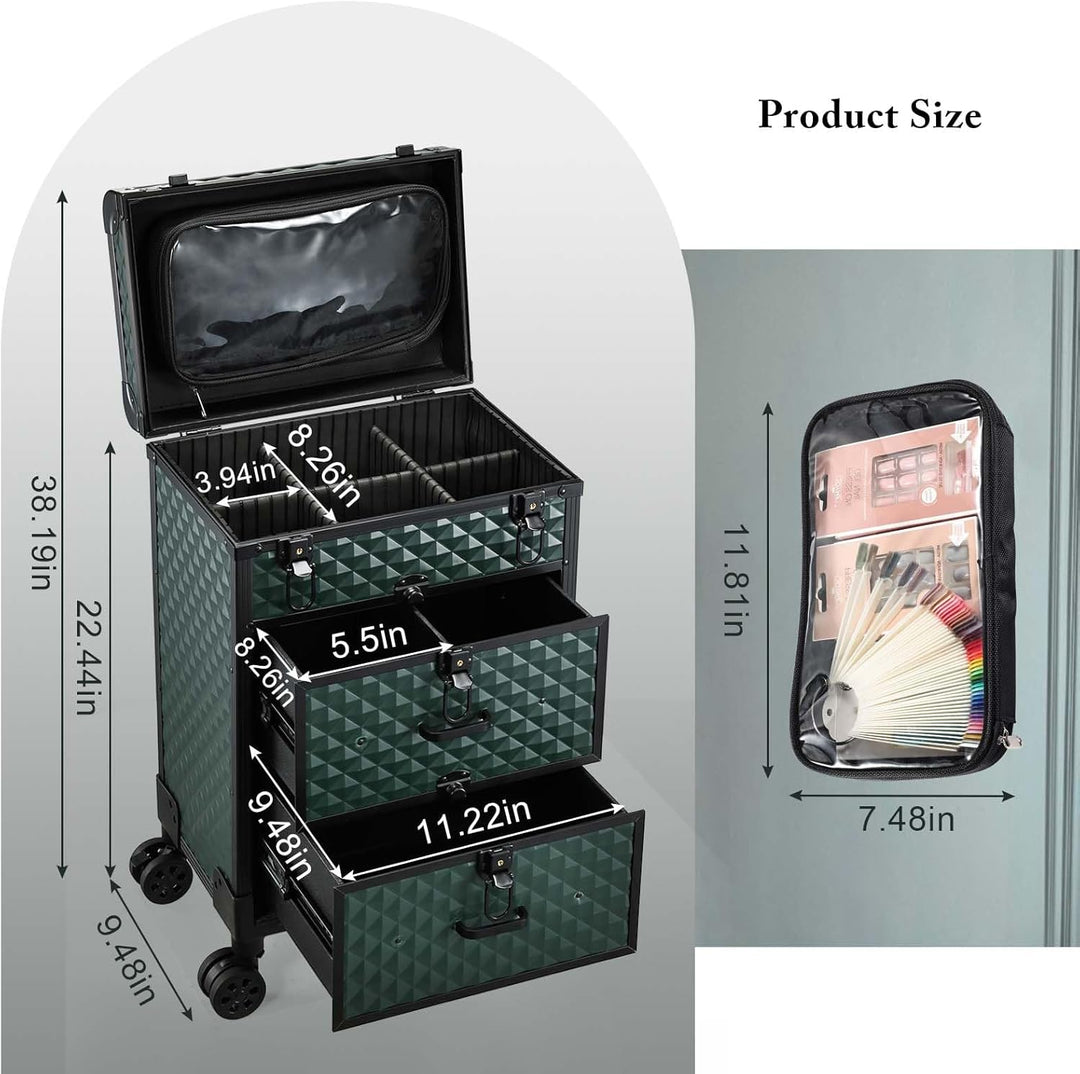 Kosmetik Trolley mit 2 Schubladen Friseurkoffer Gross Kosmetikkoffer Ngaelkoffer Make up Koffer mit