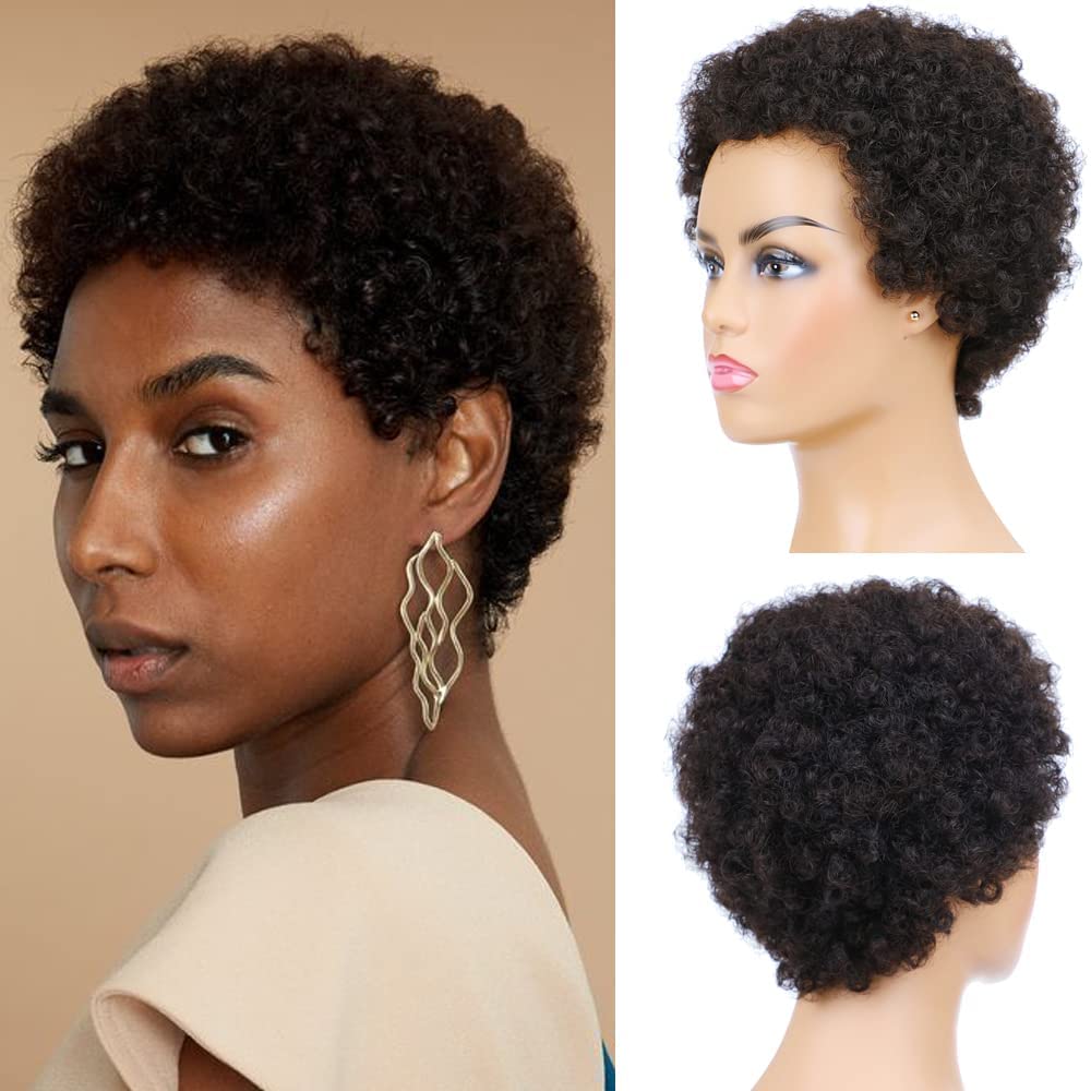 Afro gekinky lockiges menschliches Haar kurze Perücken für Frauen, flauschige Maschine hergestelltes