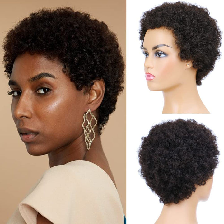 Afro gekinky lockiges menschliches Haar kurze Perücken für Frauen, flauschige Maschine hergestelltes