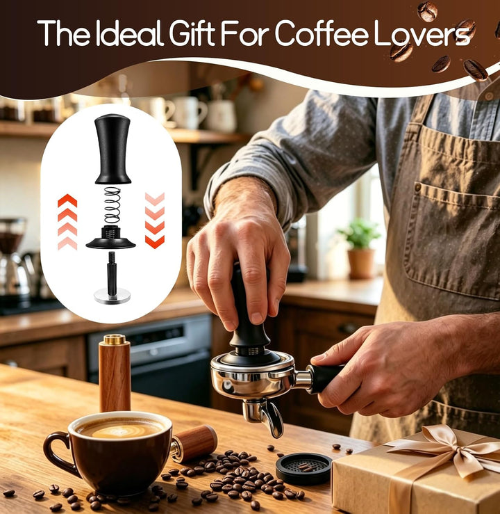 Tamper 58mm Set mit Mini Espresso Nadel und Espresso Tamper Matte | Gewindefuss und Verstellbarer Fe