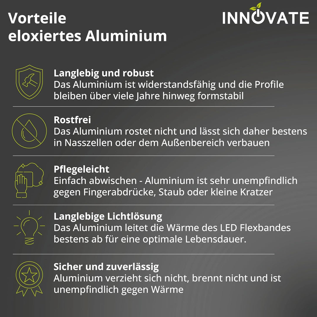 INNOVATE LED Profil silber 6 x 1m - Aluminium Profil - Aluprofil für LED-Strip - Profil für LED-Stre