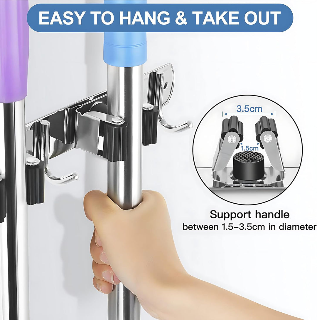 AMSAMOTION Besenhalterung Wand, 5 Halter + 4 Haken Schwarz Schwerlast Gerätehalter Selbstklebend, Be