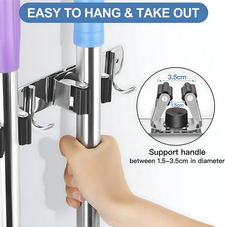 AMSAMOTION Besenhalterung Wand, 5 Halter + 4 Haken Schwarz Schwerlast Gerätehalter Selbstklebend, Be