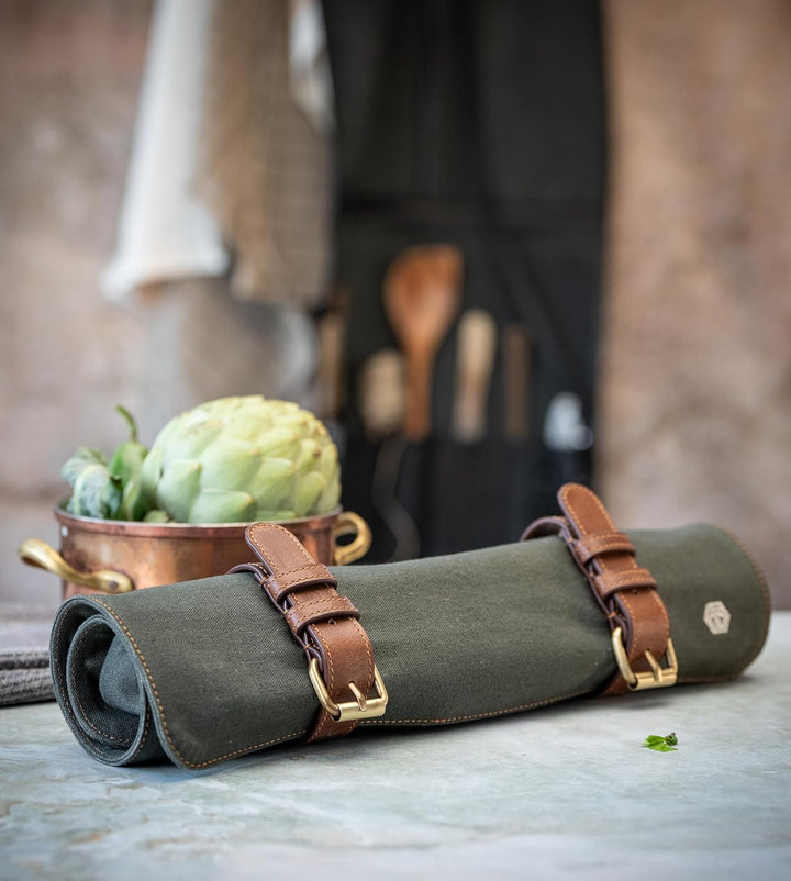 Angus Stoke Messertasche für Kochmesser | Premium Kochmesserrolle gross | Messer Tasche mit extra Fa