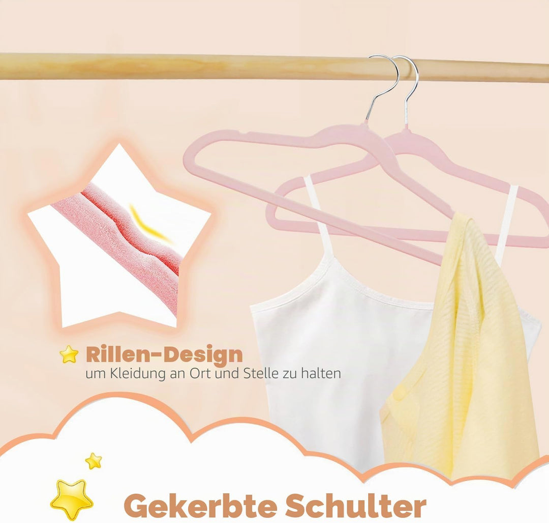 Samt-Kleiderbügel für Kinder, rutschfeste Kinder-Kleiderbügel, Ultraschlanke, 32 Stück Platzsparende