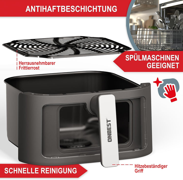 ONBEST Heissluftfritteuse mit grossem Sichtfenster & 12 Kochprogrammen – XL Airfryer mit 6,5 Liter,1