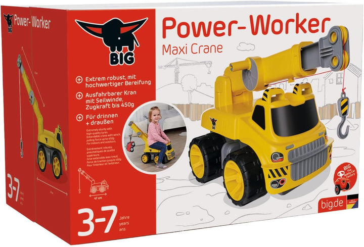 BIG - Power-Worker Maxi-Kran (gelb) - grosser Spielzeug-Kran mit Seilwinde und ausfahrbarem Kran-Arm