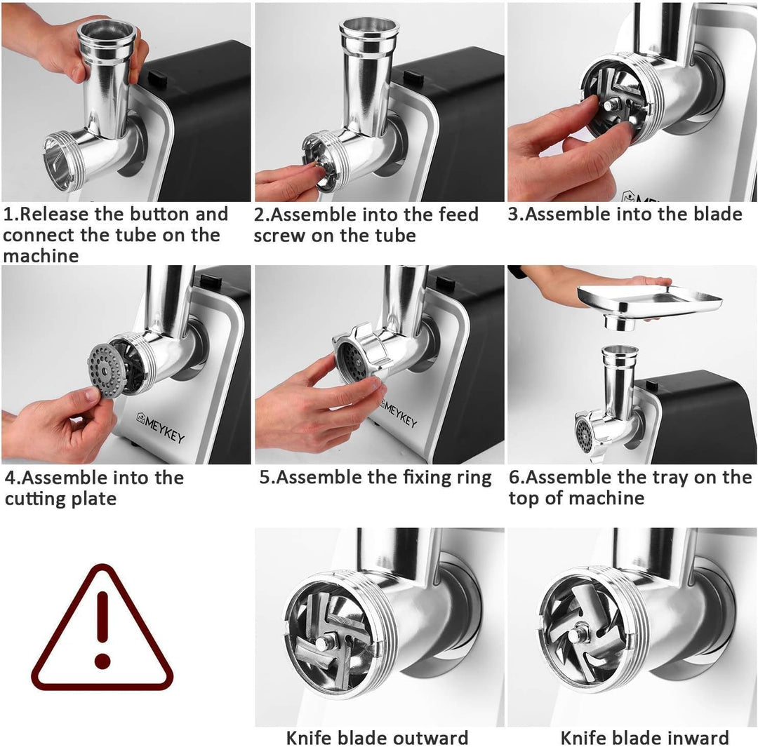 Elektrischer Fleischwolf 2000W mit 3 Mahlscheiben, Wurst-Spritzgebäck-Kebbe Aufsätze & Rücklauffunkt