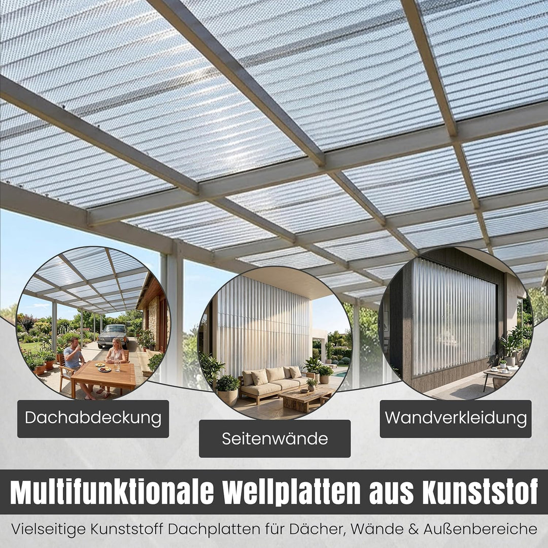 LP Projekt Wellplatten 5er-Set - Robuste, leicht & langlebig klar Wellplatten Dach 104,5 × 350 cm |