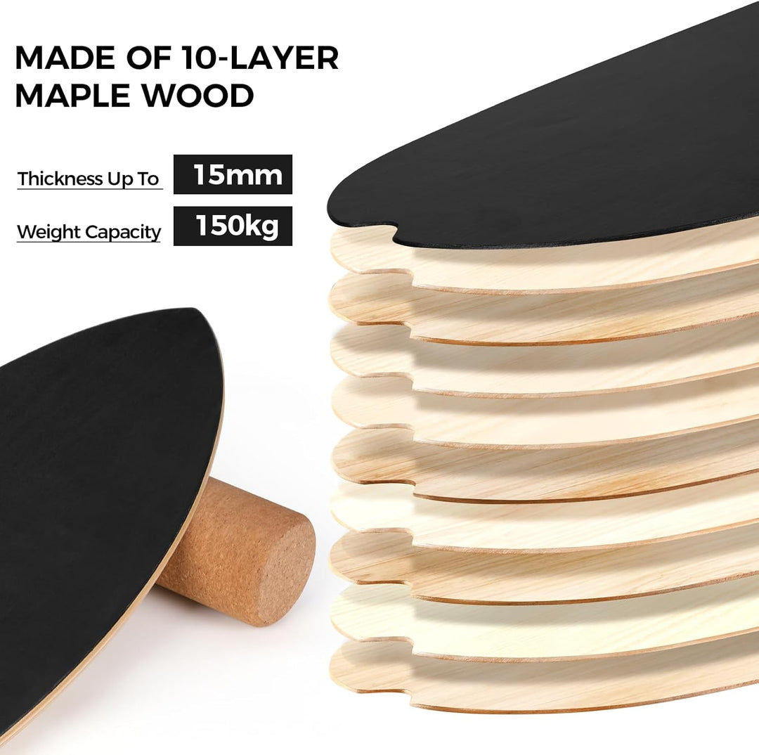 Cowiewie Balance Board, 15mm Dickes BalanceBoard + 10mm Korkrolle, Balance-Board Maximale Belastung