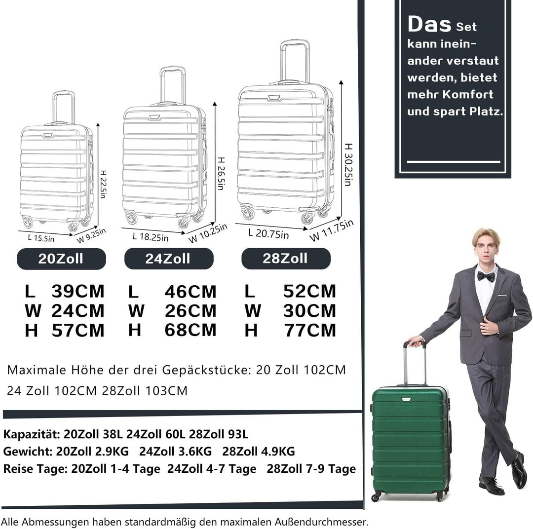 COOLIFE Hartschalen-Koffer Trolley Rollkoffer Reisekoffer mit TSA-Schloss und 4 Rollen (Blau/Braun,