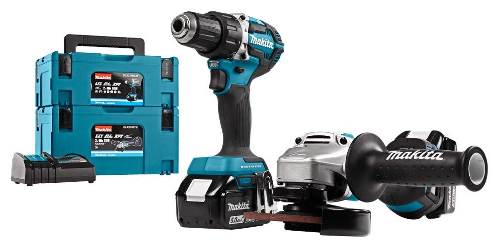 Makita DLX2190TJ1 18V Li-Ion accu DDF484 Accuboormachine &amp; DGA504 Accu Slijper combiset (2x 5.0Ah ac