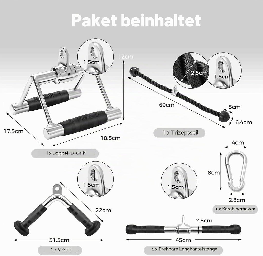 KOMFOTTEU 4 TLG. Pull Down Aufsatz, Zubehör Set für Kabelmaschine, Trizeps Fitness Griffe aus Stahl,