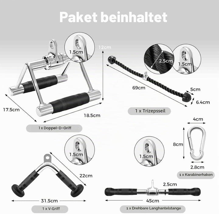 KOMFOTTEU 4 TLG. Pull Down Aufsatz, Zubehör Set für Kabelmaschine, Trizeps Fitness Griffe aus Stahl,