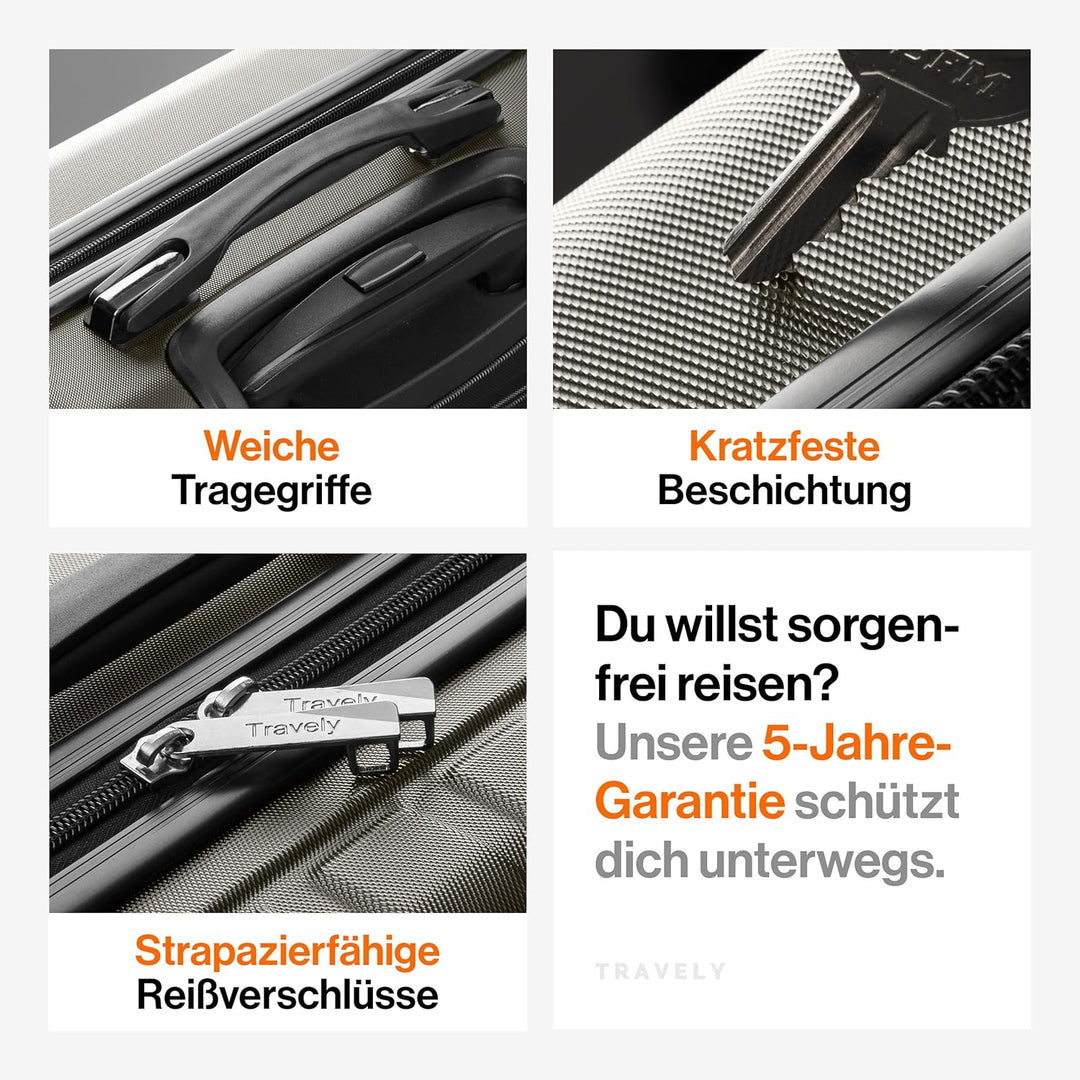 Travely Premium Koffer Set: 28", 24" & Handgepäck Koffer in einem Set. Mehr als 250L Volumen zusamme