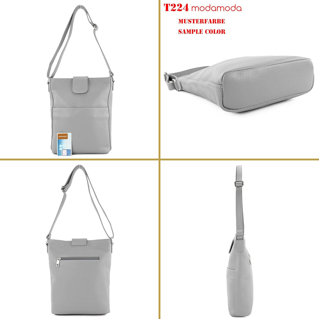 modamoda de - T224 - ital. Umhängetasche Schultertasche Medium aus Leder Senfgelb, Senfgelb