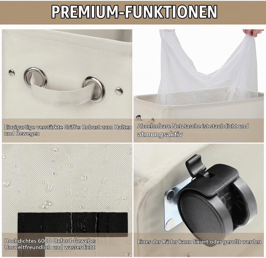 DOKEHOM 29-Inches Grossen Faltbare Wäschekörbe mit Rad, Zusammenklappbaren Wäschesäcke, Kleider Tasc