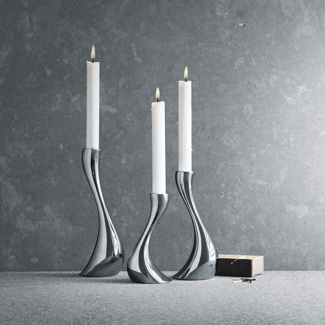 Georg Jensen Cobra Kerzenständer Edelstahl, Set von 3 Steel Silver, Steel Silver