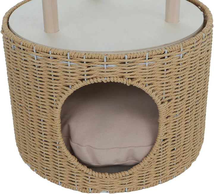 Mendler Katzenbett HWC-Q59 - Natur, Kissen beige | Katzenhöhle mit Kletterbereich, Plattform, Katzen