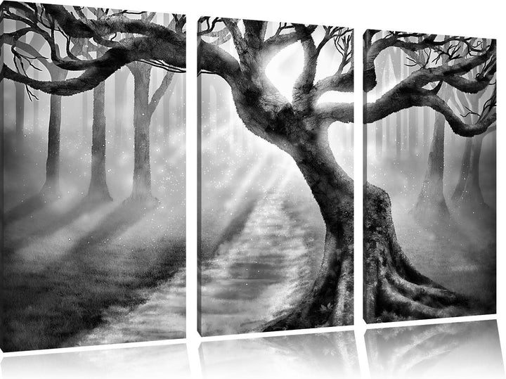 Pixxprint Baum am Waldweg als Leinwandbild/Grösse: 3 Teilig (120x80) cm/Wandbild/Kunstdruck/fertig b