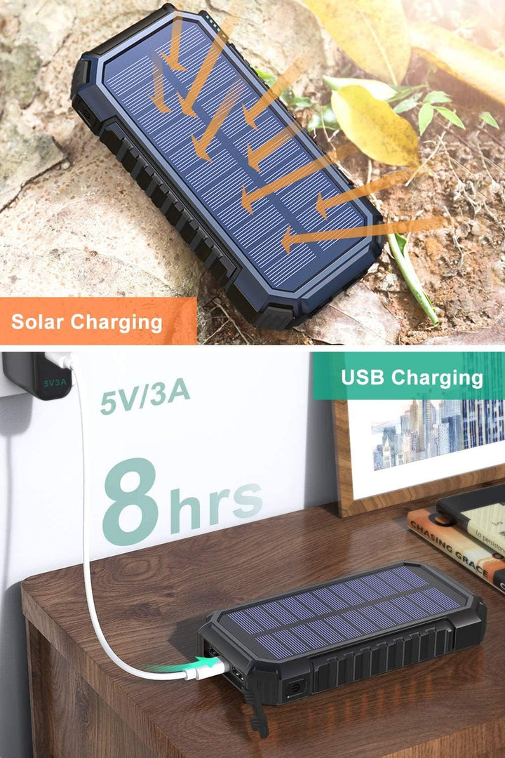 Solar Powerbank 26800mAh, Hiluckey Wireless Solar Ladegerät mit 4 Ausgängen USB C 3A Solar Power Ban