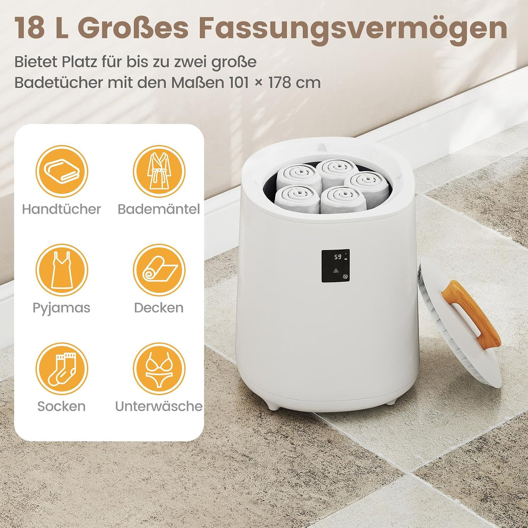 RELAX4LIFE 18L Handtuchwärmer, tragbarer Handtuch Wärmegerät mit LED-Anzeige &amp; automatischer Abschal