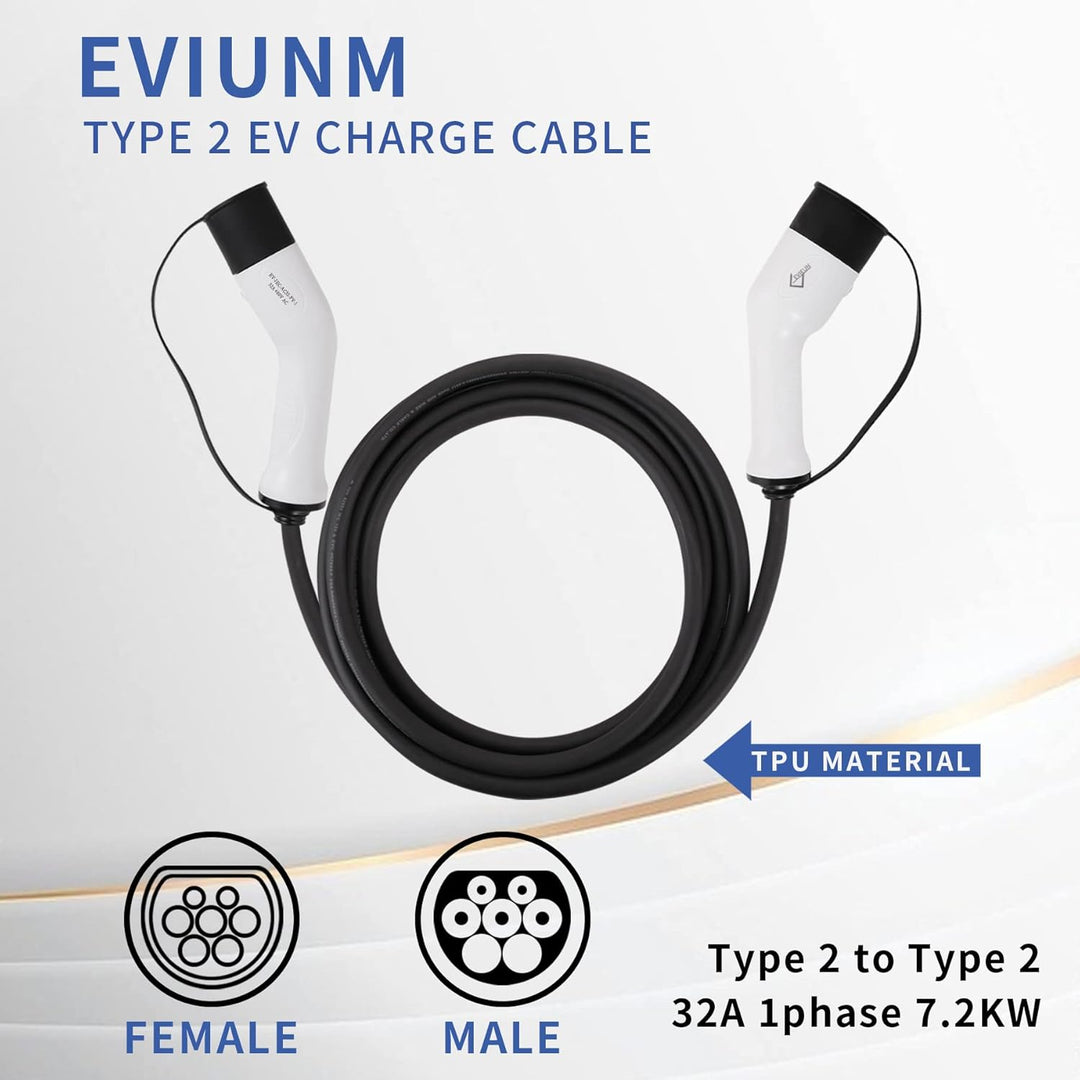 Typ 2 Ladekabel 7.2kW 1-Phasig 32A, 5m Mode 3 Ladekabel Typ 2 auf Typ 2 für alle Elektrofahrzeuge/PH