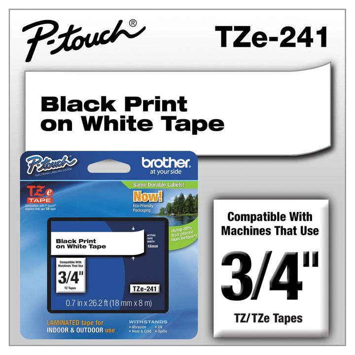 Brother Original P-Touch TZE-241 Klebeband, 1,8 cm, laminiertes P-Touch-Klebeband, schwarz auf weiss