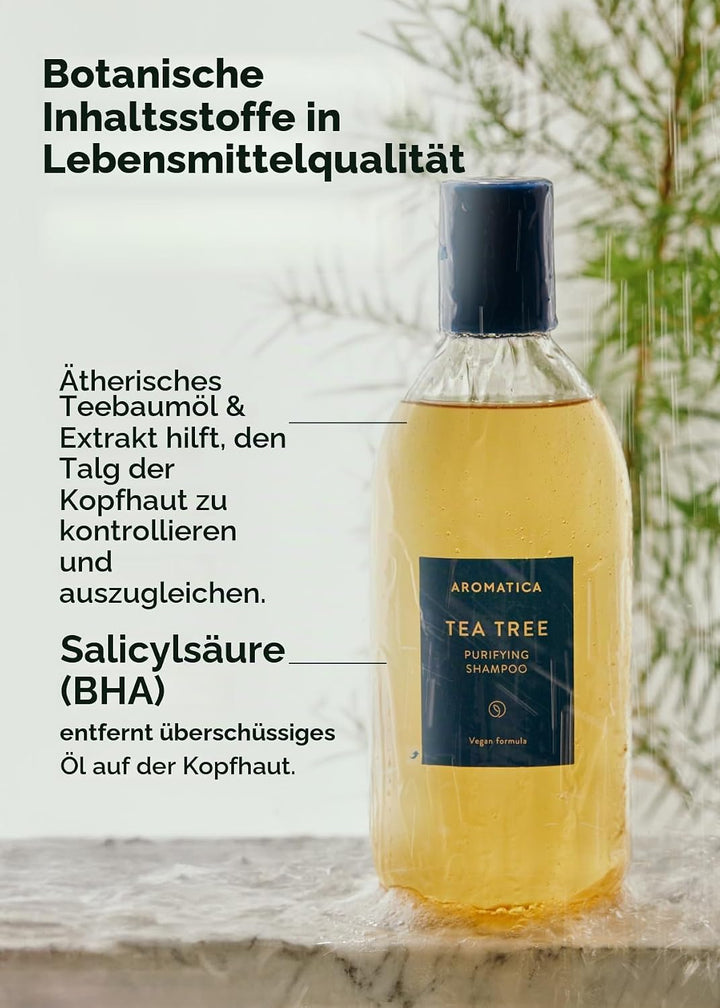 AROMATICA Reinigendes Shampoo mit Teebaum - Sulfatfrei, Vegan mit Salicylsäure | Haarreiniger für ju