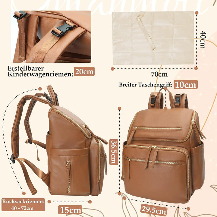 MISS FONG Baby Wickelrucksack Wickeltasche, Leder Rucksack mit Multifunktions-Babytaschen, 19 Wickel