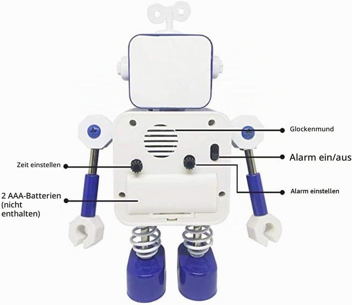 Diskary Roboter Wecker,Nicht tickende Wecker mit blinkenden Augen Lichtern und drehbarem Arm,Geschen