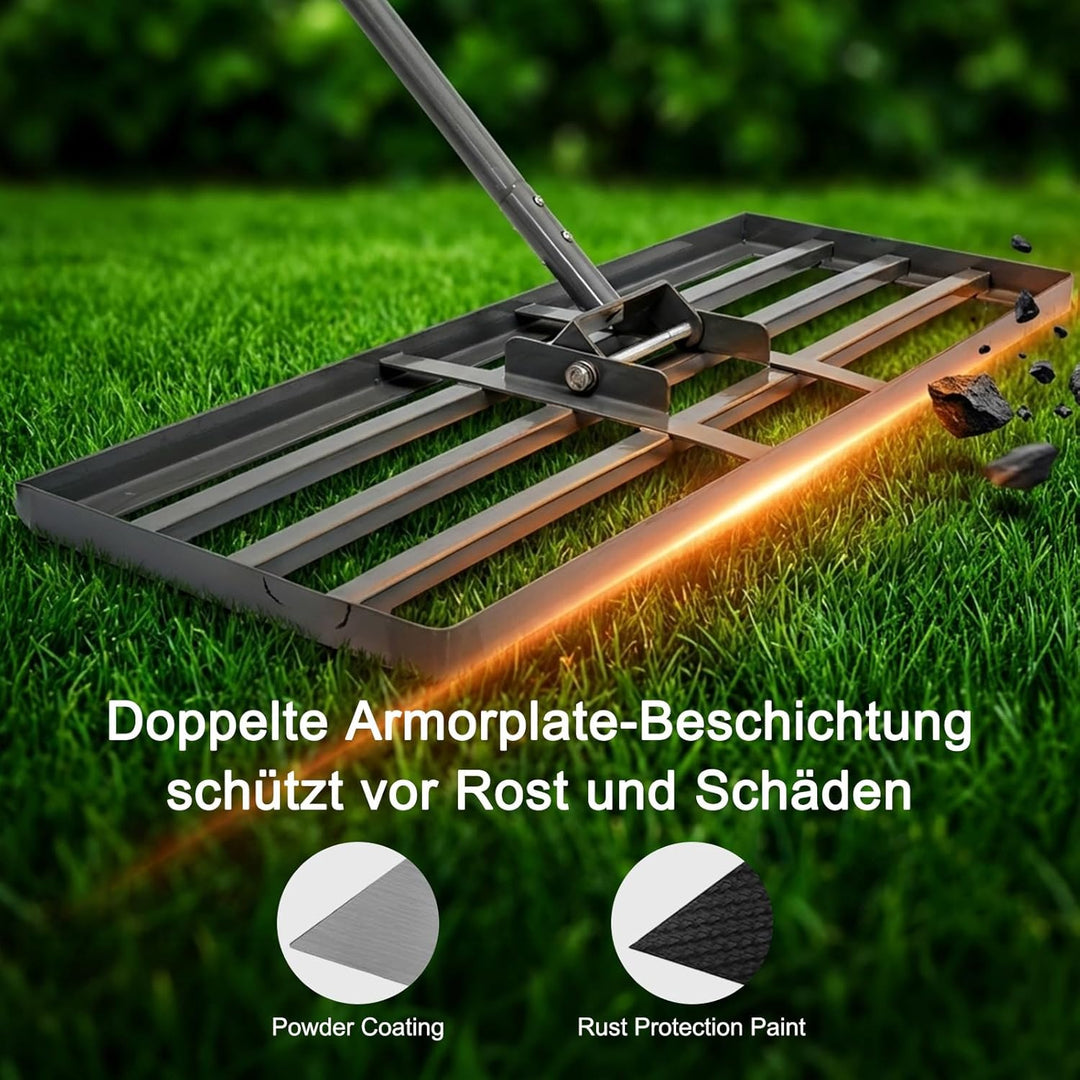 Lawn Levelling Rake Ergonomic with Click System 80 x 30 x 197cm, Rasenrechen Garden Grass Squeegee S