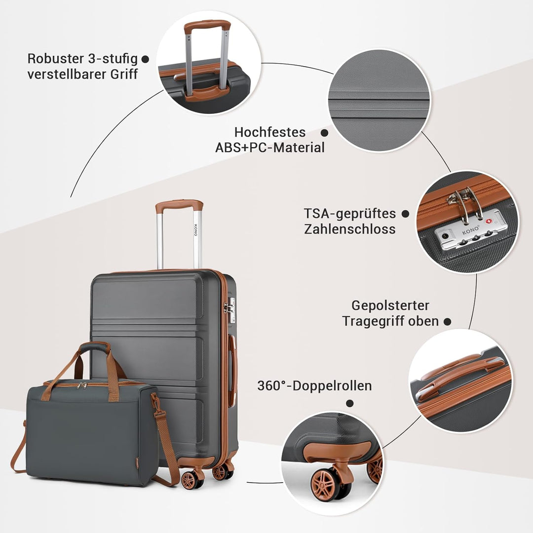 KONO 55cm Handgepäck-Koffer Trolley Set 2 Teilig Gepäcksets, Kleiner Koffer mit Rollen Handgepäck Se