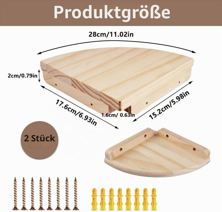 Eckregal Hängeregal,2er-Set 18cm Eiche Massivholz Eckregal runde Enden Wandregal Holz Vintage Landha