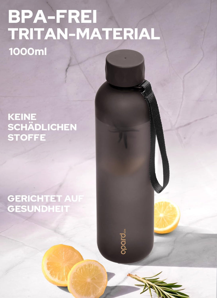 Opard Slim Pro Trinkflasche 1l, Kohlensäuregeeignete Wasserflasche mit facettiertem gummiertem Griff