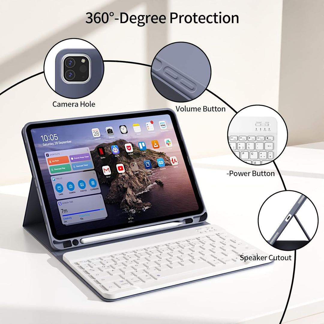 Hülle mit Tastatur für iPad Pro 11 4. / 3. / 2. Generation 2022/2021/2020 mit stifthalter, Magnetisc