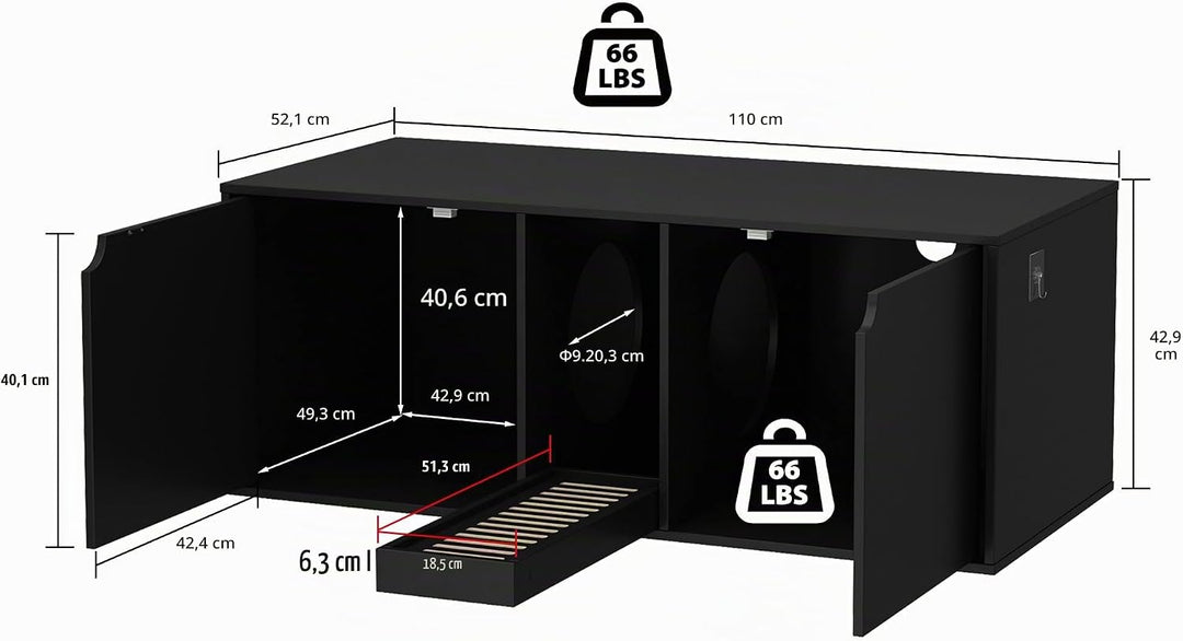 Katzenschrank, Katzentoilette, Katzenklo Schrank, Katzenhaus mit Tür und Abfallbehälter, Sitzbank, S