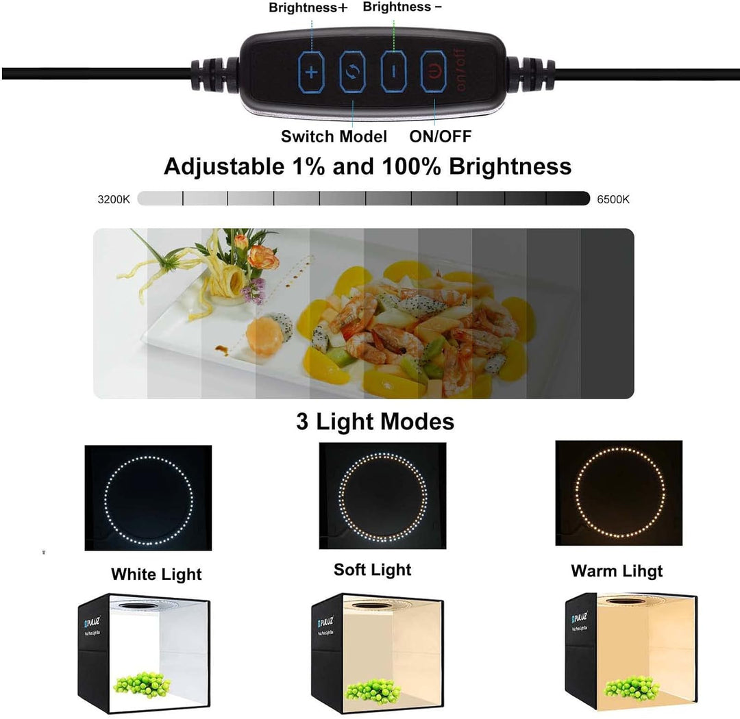 PULUZ Fotostudio Lichtbox Fotobox 40x40x40cm Tragbarer Fotografie Lichtzelte Light Box mit 3 Farbte