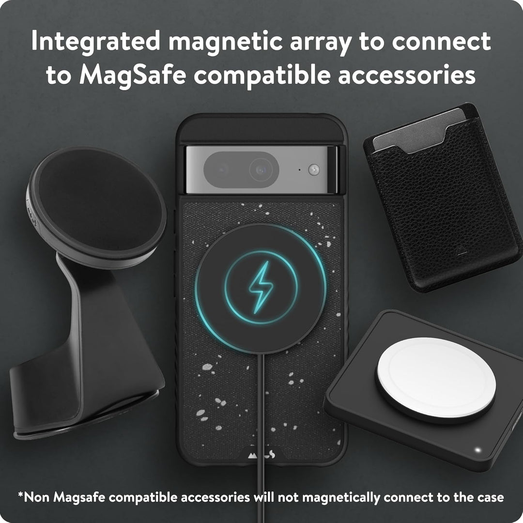 Mous Hülle für Google Pixel 8 MagSafe Kompatibel Case - Limitless 5.0 - Gesprenkelter schwarzer Stof
