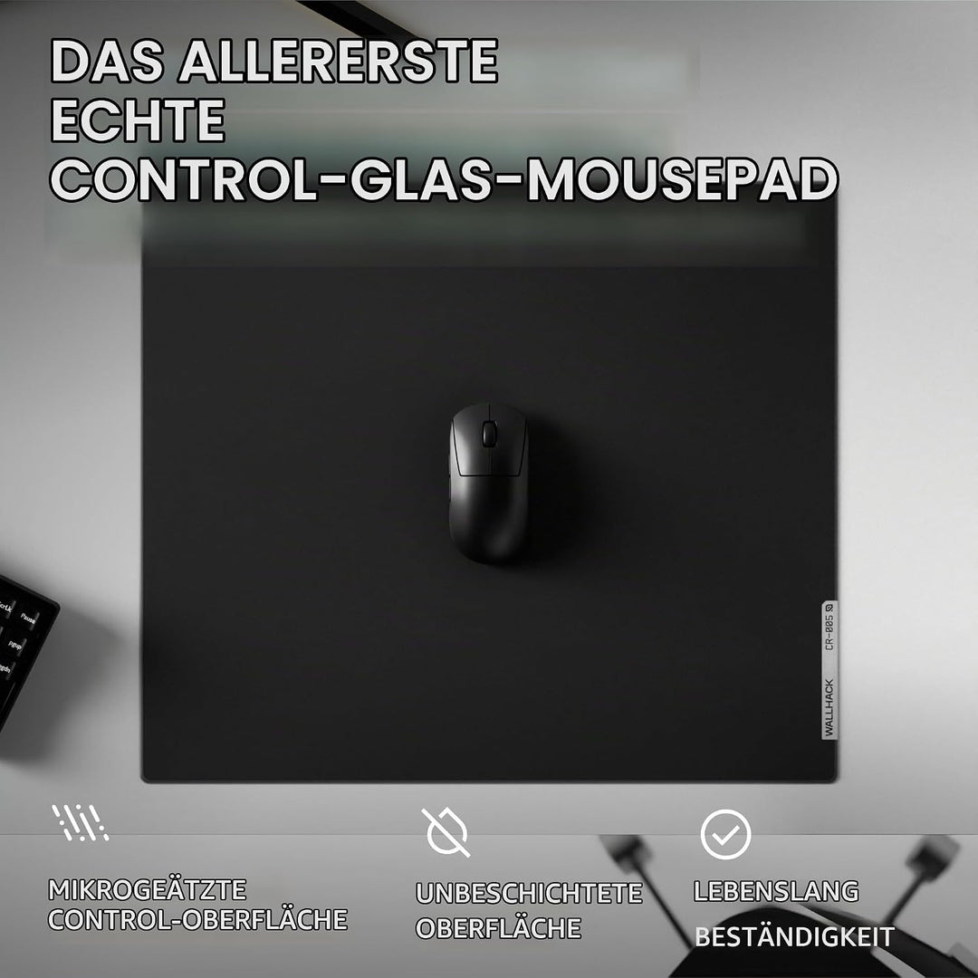 Wallhack CR-005 Glas-Mauspad 44×51cm, Gaming Mauspad mit Kontroll Oberfläche, Ultra-glattes Glaspad