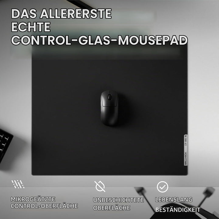 Wallhack CR-005 Glas-Mauspad 44×51cm, Gaming Mauspad mit Kontroll Oberfläche, Ultra-glattes Glaspad