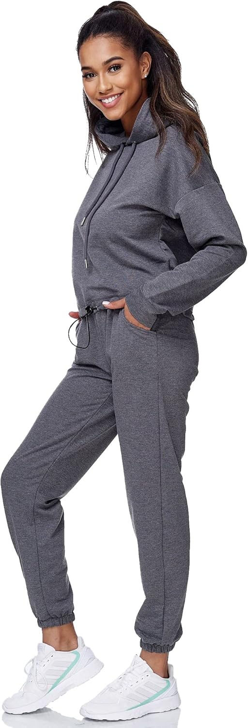 Tazzio Damen Jogginganzug Trainingsanzug Sport Freizeit Hoodie & Jogginghose F200, Anthrazit