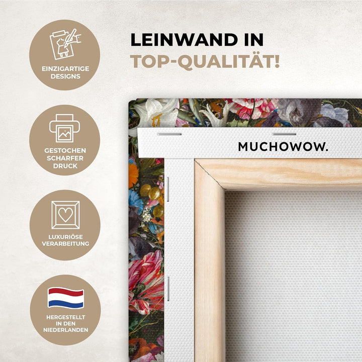 MuchoWow Leinwand Bilder, Einzigartige Wanddeko mit Rahmen, Blumen - Schmetterling - Design - Kunst