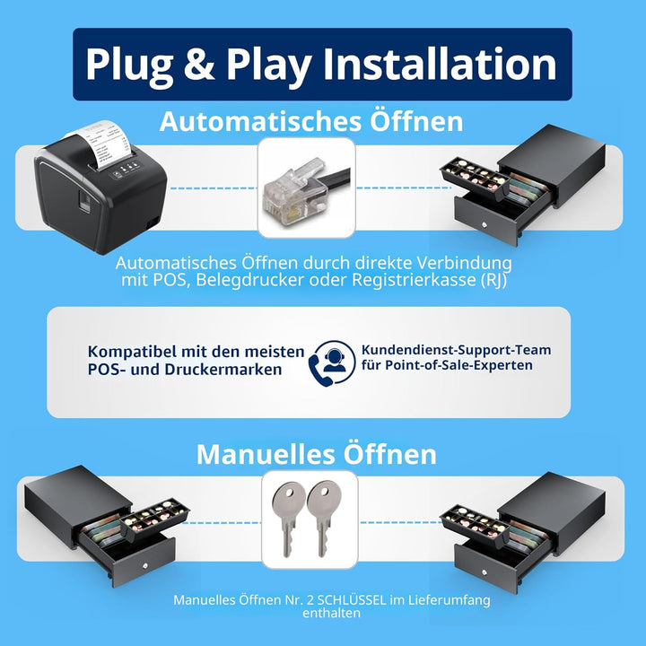 MINI-Kassenschublade, kleine Geldschublade mit POS-Öffnung, RJ-Drucker und Registrierkasse, Geldkass