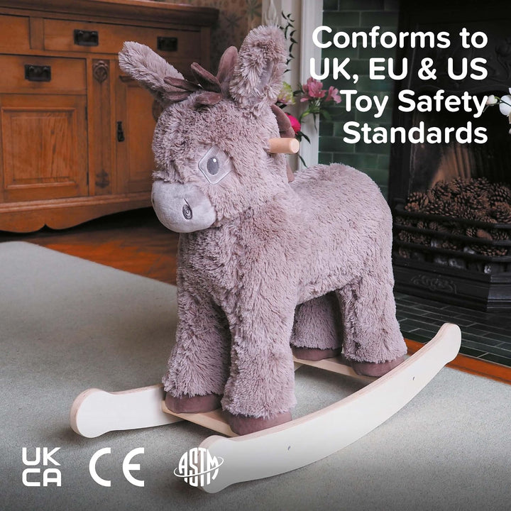 Little Bird Told Me Norbert Rocking Horse Donkey Sturdy Wooden Frame &amp; Plush Soft Tufted Coat to Rid