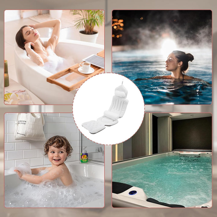 Badewannenmatte Ganzkörper mit Kissen, Badewannenkissen Ganzkörper 134x41cm, 4D Badekissen mit Kopfs
