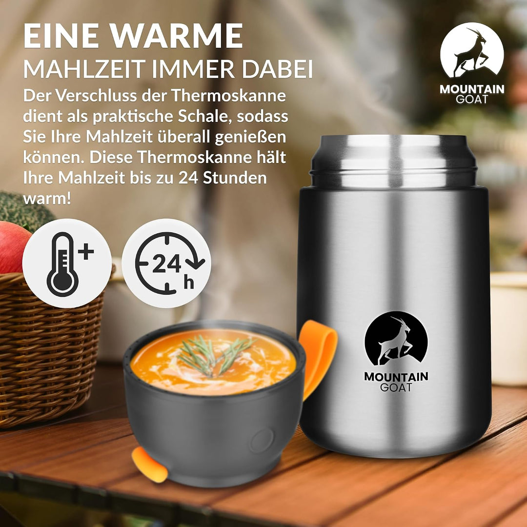 MOUNTAIN GOAT Thermobehälter für Essen 720ml, Speisegefäss mit Klapplöffel aus Edelstahl, Warmhalteb