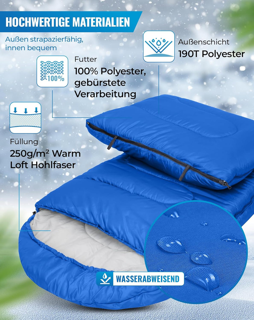 KingCamp Schlafsack für Erwachsene, kaltes Wetter & warm, XL, grosse und hohe Flanell-Schlafsäcke mi