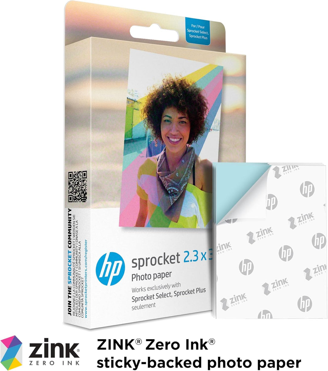 HP , Farbig, Sprocket Select Tragbarer Sofortbilddrucker mit 2,3 x 3,4 Zoll (Weiss) Zink-Papierbünde